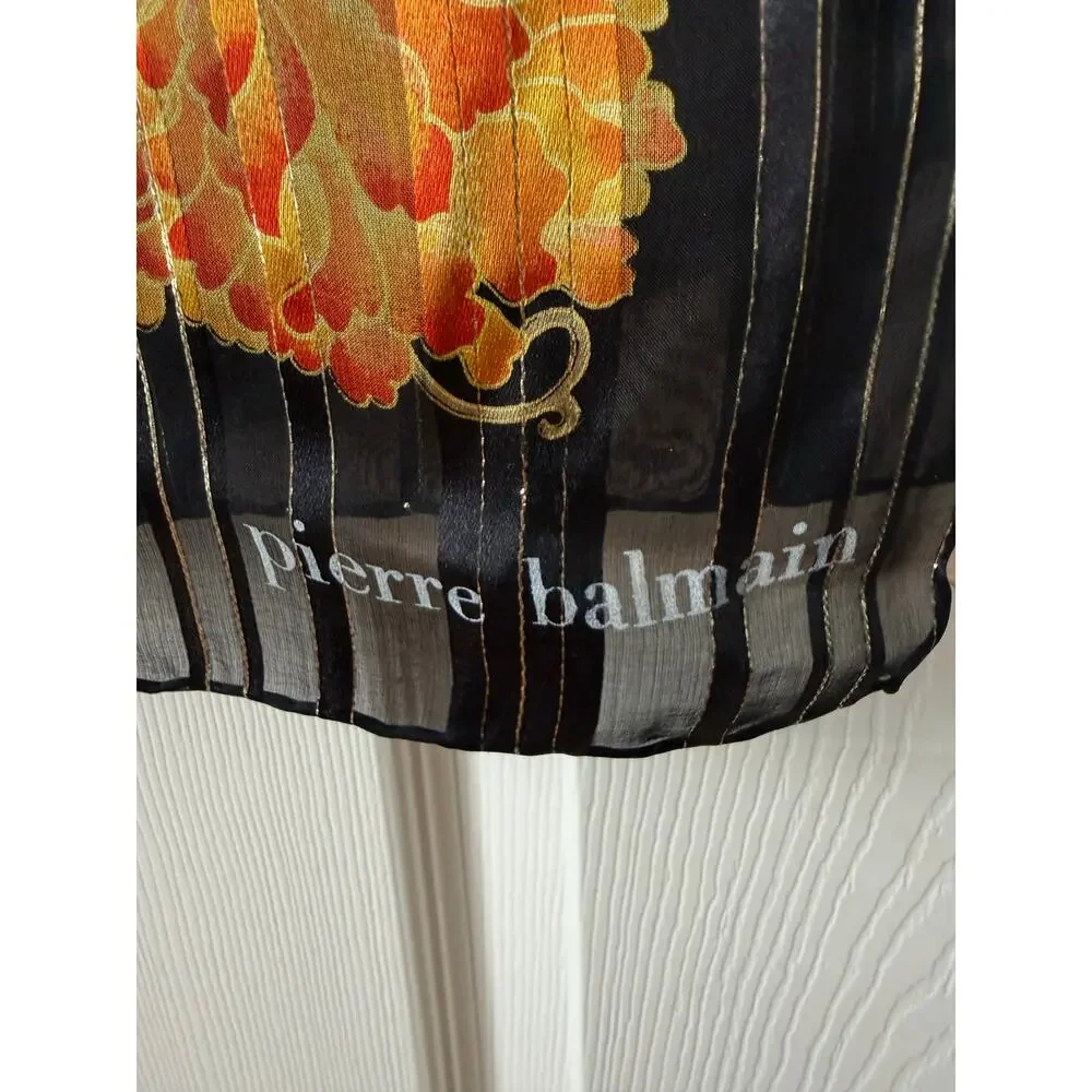 Pierre Balmain Black Floral 100% Silk Chiffon Wrap Scarf Vtg Y2K Made‎ in France
